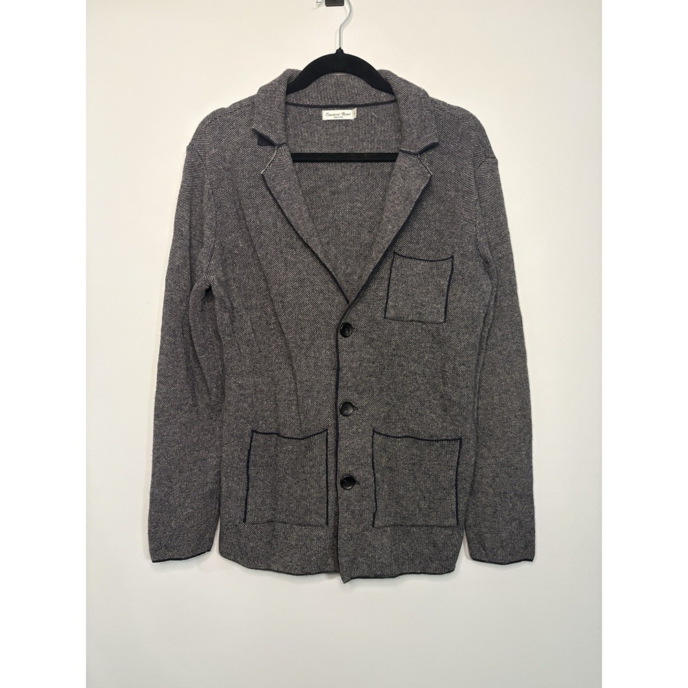 Emozioni Uomo Blazer Cardigan Sweater Italian Wool Blend Blue Gray Pockets Small